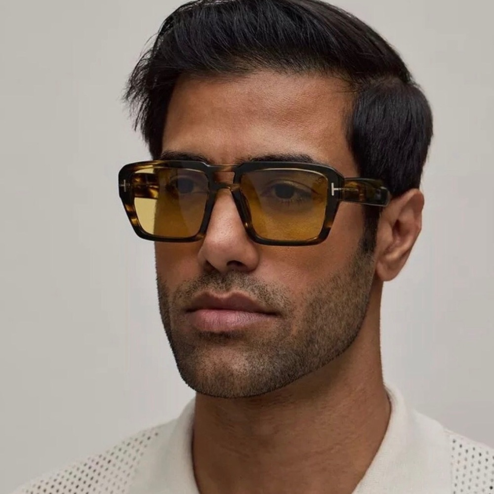 New Authentic Tom Ford TF1153 52E “Redford” Sunglasses – Dark Havana with Yellow